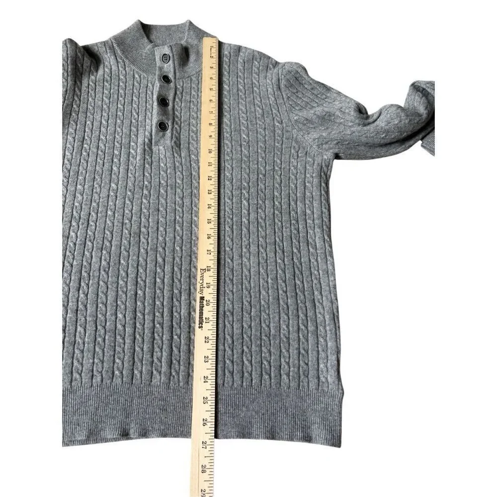 UNTUCKit Cashmere Cable Knit 1/4 Button‎ Pullover Sweater La Frenz medium M Gray